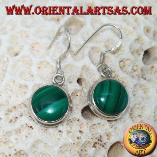 Silver earrings with round Malachite and simple border