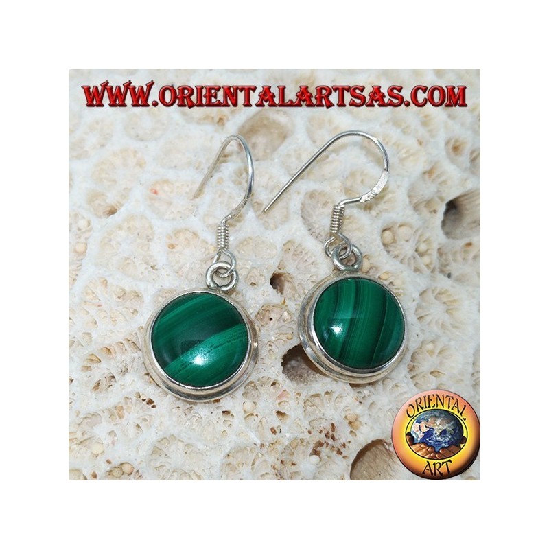 Boucles d'oreilles en argent avec malachite ronde et bordure simple