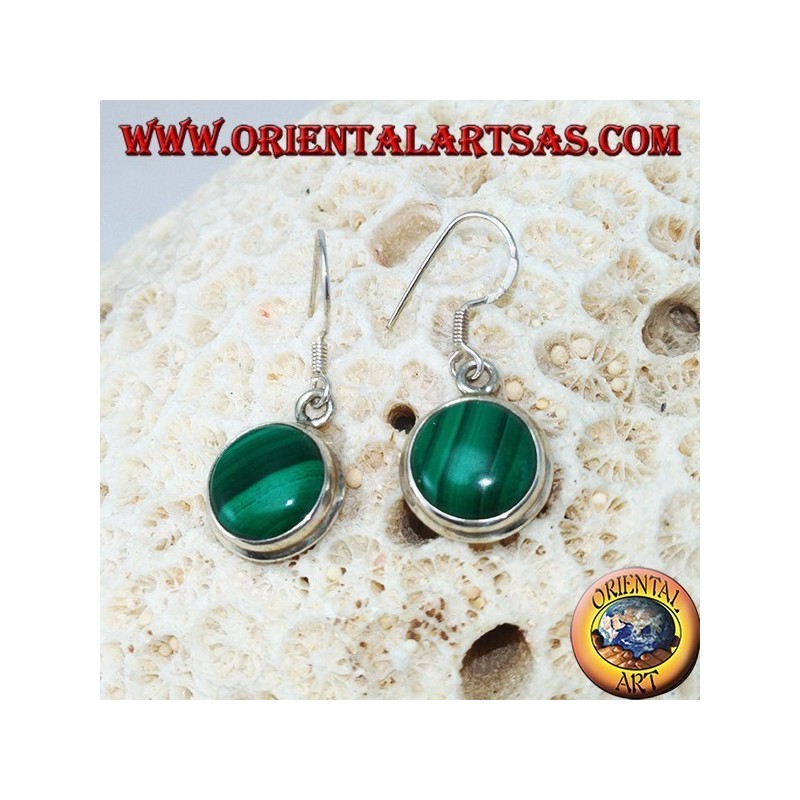 Boucles d'oreilles en argent avec malachite ronde et bordure simple
