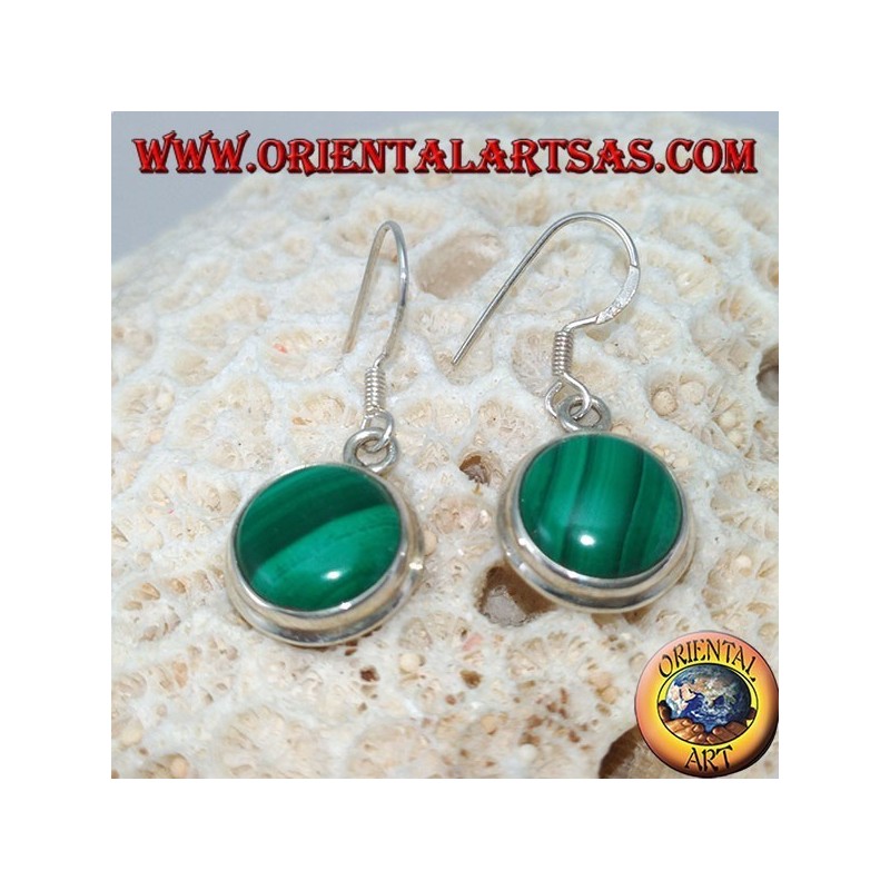 Orecchini in argento con Malachite tonda  e bordo semplice
