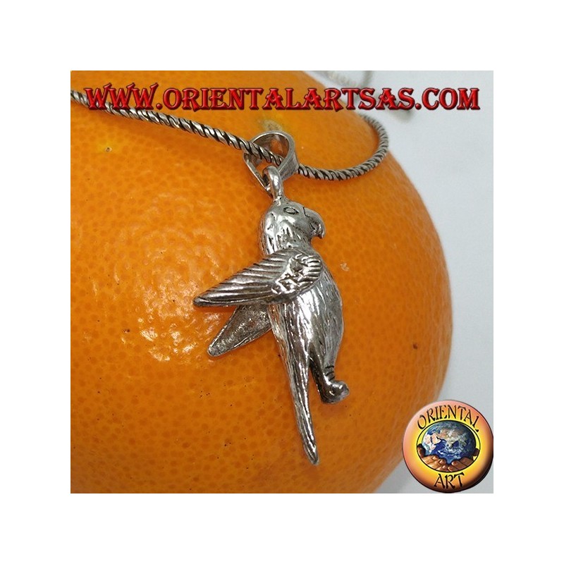 Silver pendant Parrot mobile moves wings and neck