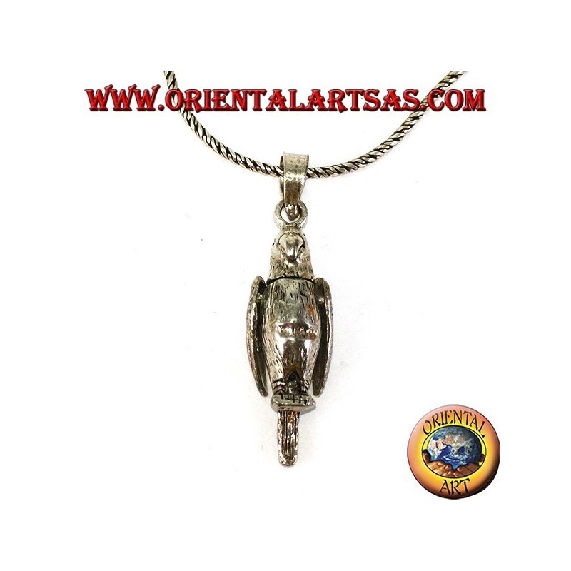 Silver pendant Parrot mobile moves wings and neck