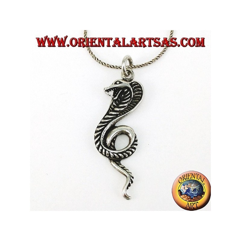 Colgante de plata, serpiente cobra real (grande)
