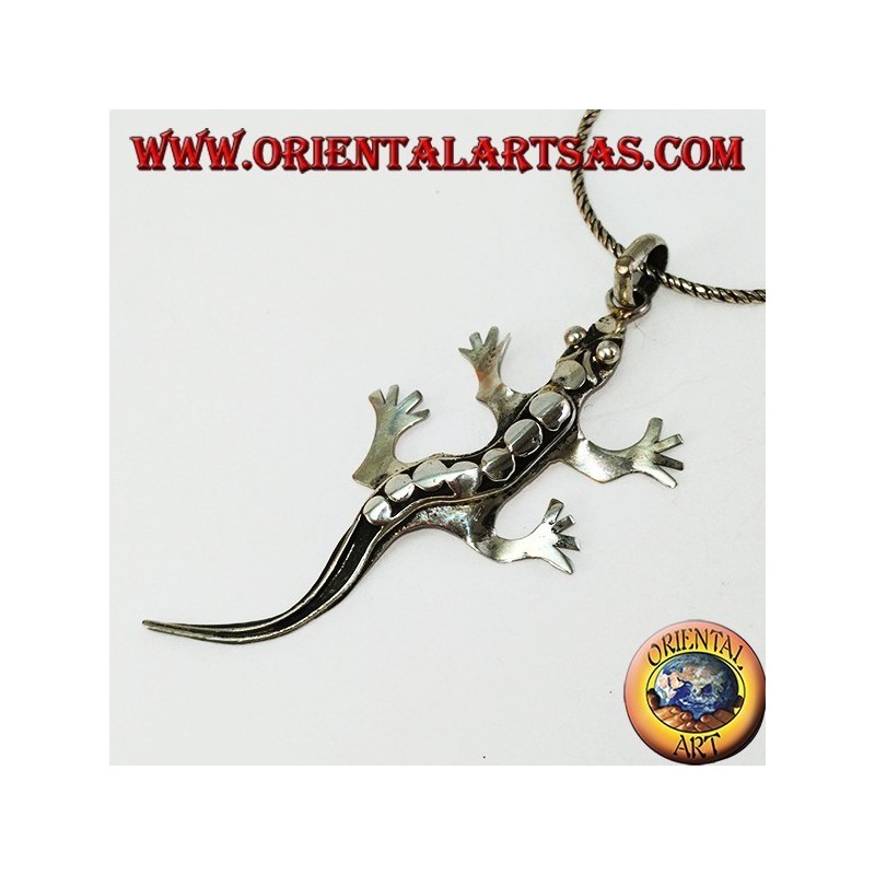 Ciondolo in argento geco con borchie sul dorso