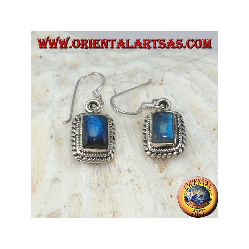 Silver earrings with rectangular Labradorite