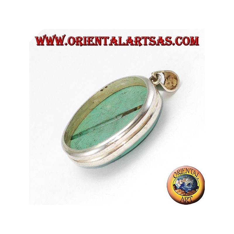 Ciondolo in argento con Turchese Tibetano naturale ovale e bordo liscio