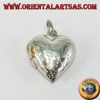 Pendentif en argent incrusté cadre photo coeur (petit)