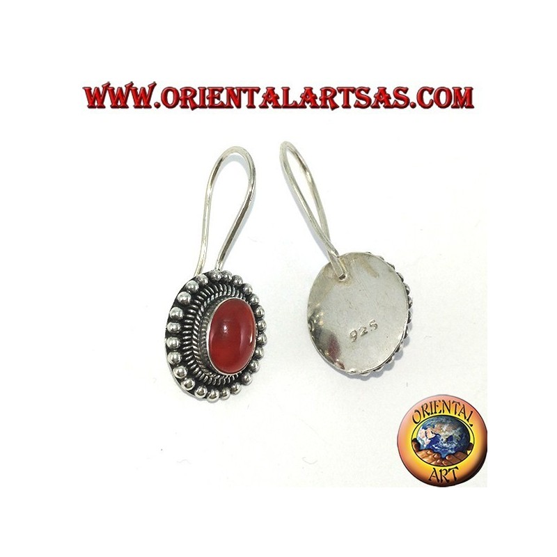 Pendientes de plata con cornalina oval rodeada de puntos