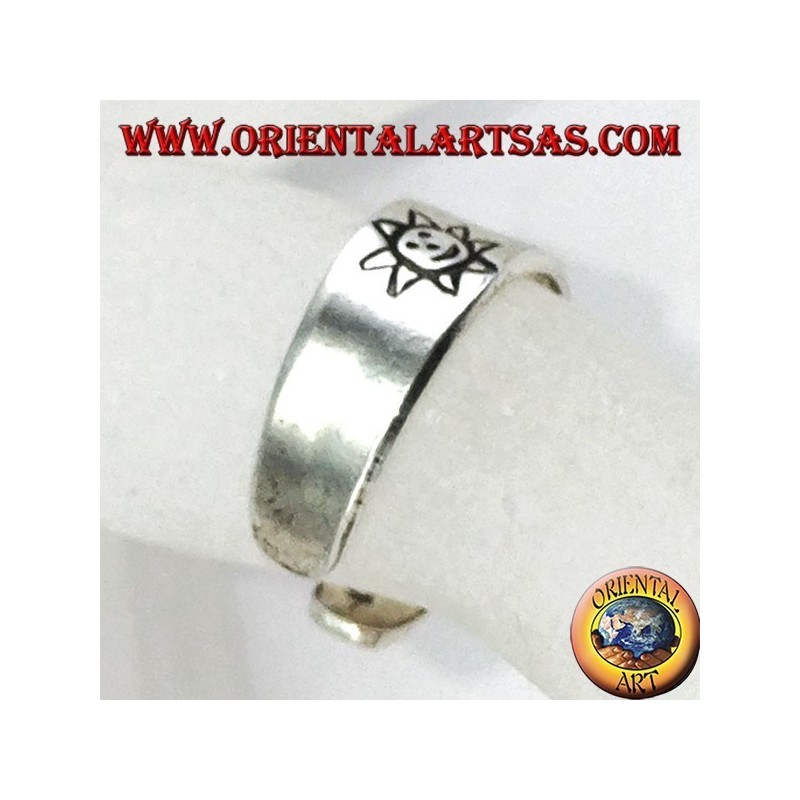 Silver ring from feet or phalanx with inlaid sun