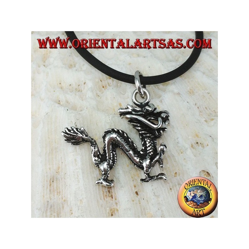 Colgante de plata, dragón chino tridimensional (mediano)