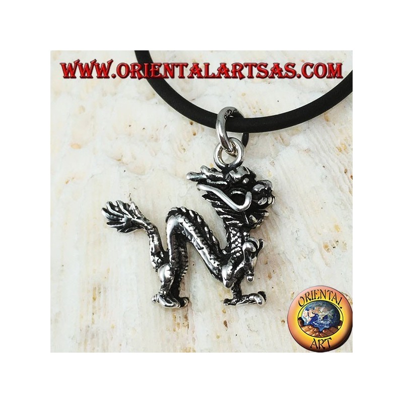 Silver pendant, three-dimensional Chinese dragon (medium)