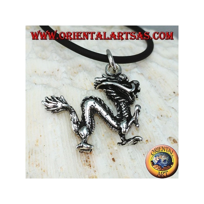 Colgante de plata, dragón chino tridimensional (mediano)
