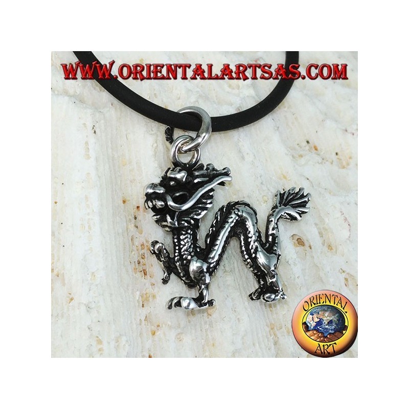 Silver pendant, three-dimensional Chinese dragon (medium)