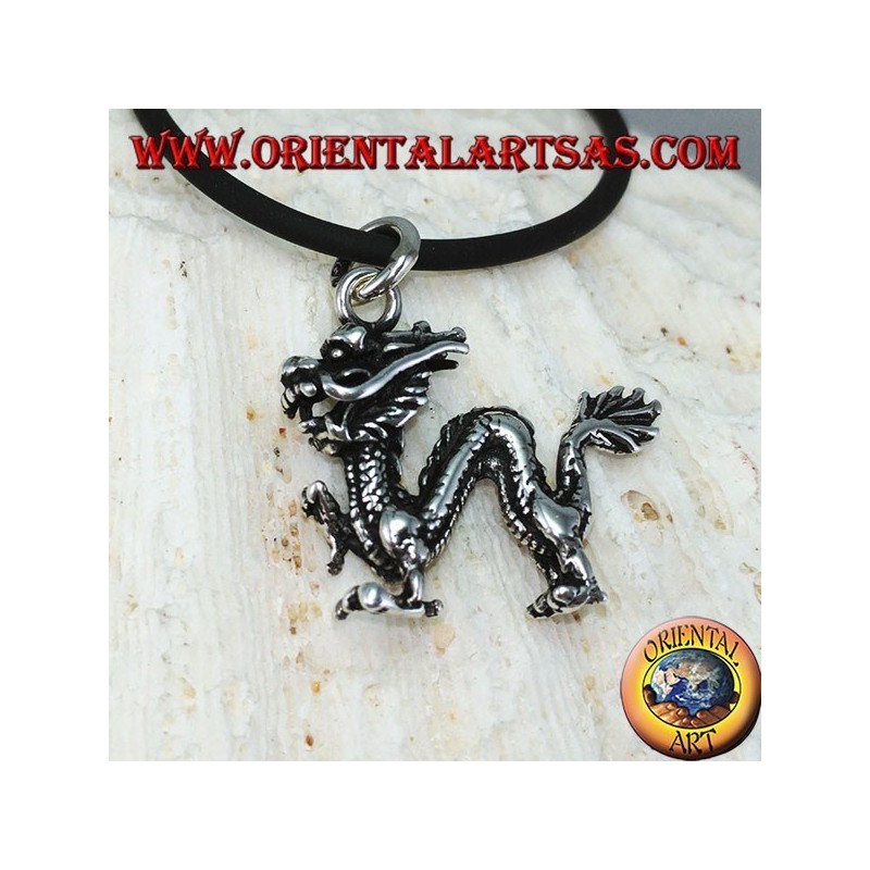 Pendentif en argent, dragon chinois en trois dimensions (moyen)