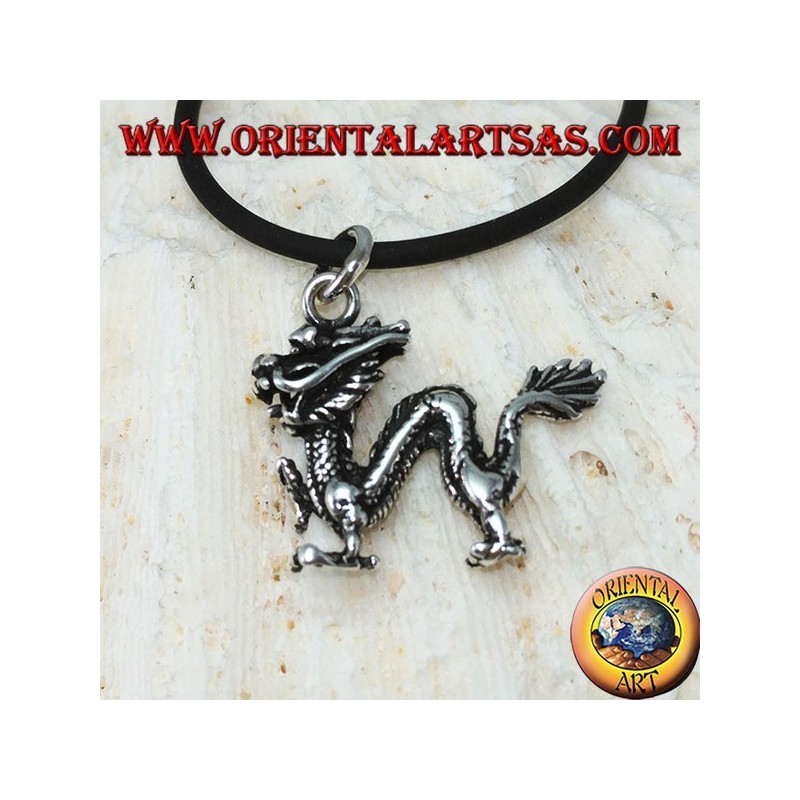 Pendentif en argent, dragon chinois en trois dimensions (moyen)