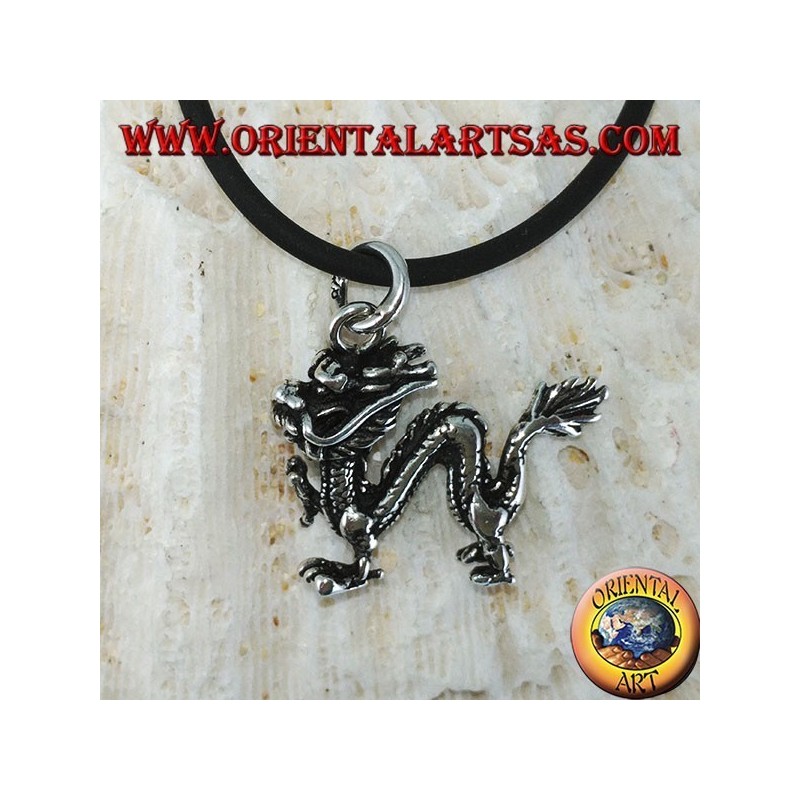 Pendentif en argent, dragon chinois en trois dimensions (moyen)