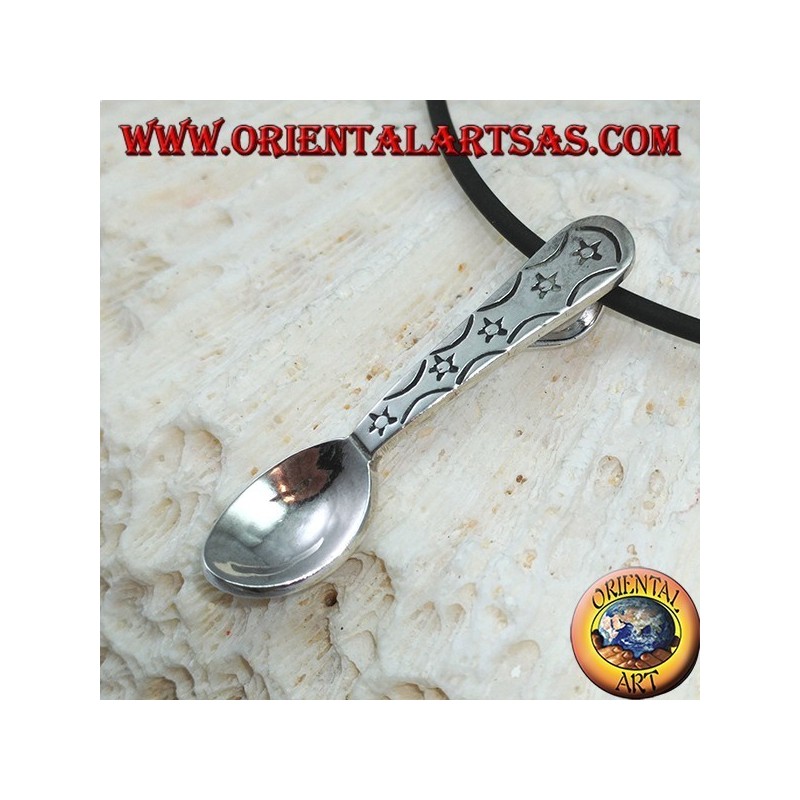 Silver pendant small spoon with engraved little stars