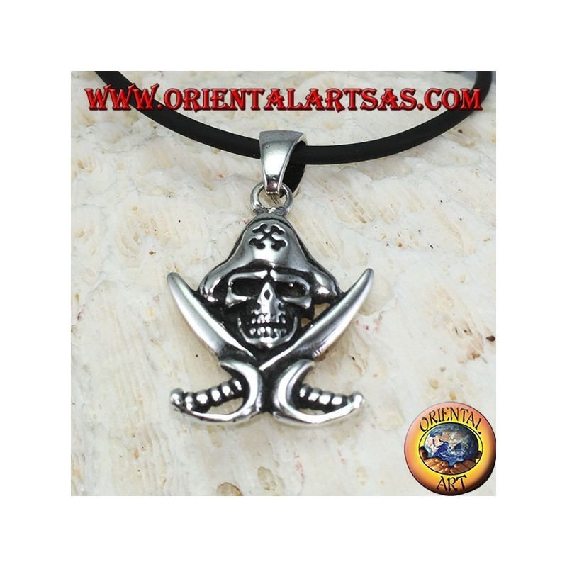 Colgante de plata, calavera pirata