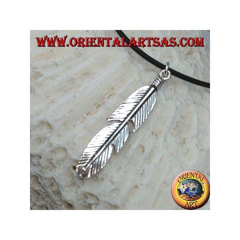 Pendentif en argent plume symbole de la purification des indigènes de l'Amérique