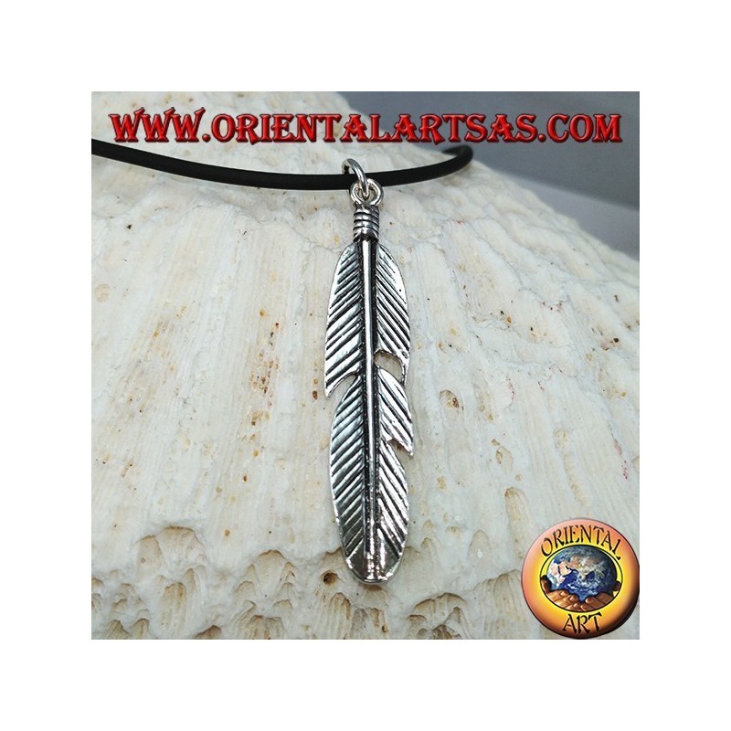 Pendant in silver feather symbol of purification of the natives of America