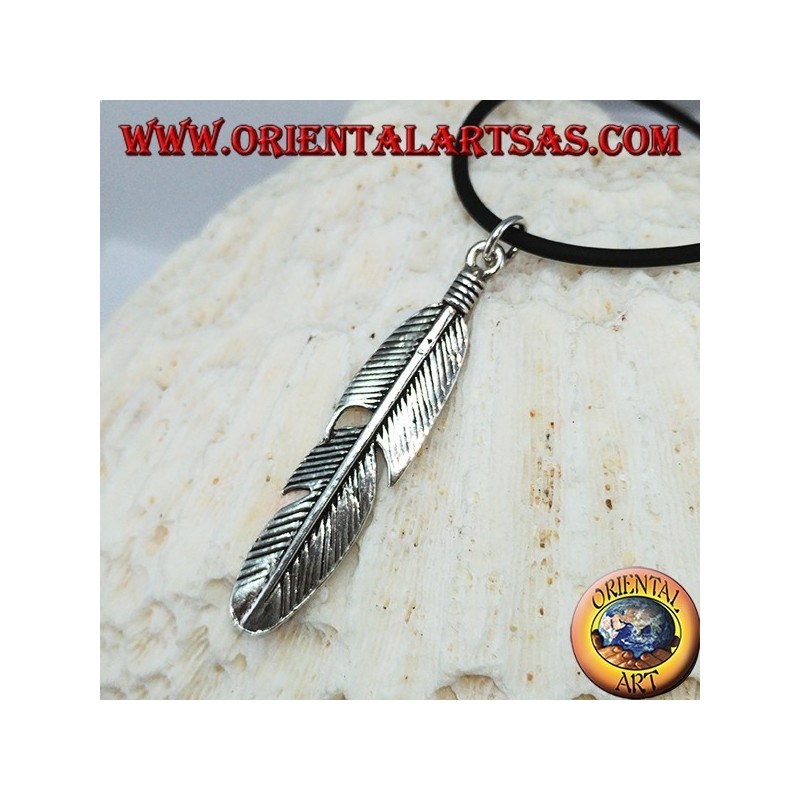 Pendentif en argent plume symbole de la purification des indigènes de l'Amérique