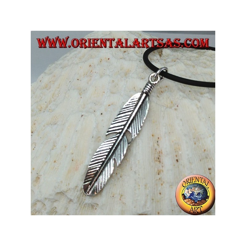 Pendant in silver feather symbol of purification of the natives of America