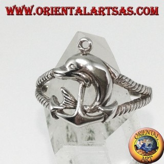 Silver ring still marine with dolphin