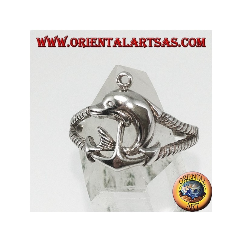 Anello in argento ancora marina con delfino