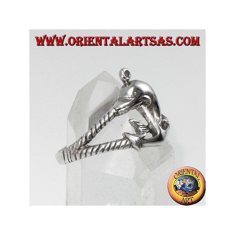 Silver ring still marine with dolphin