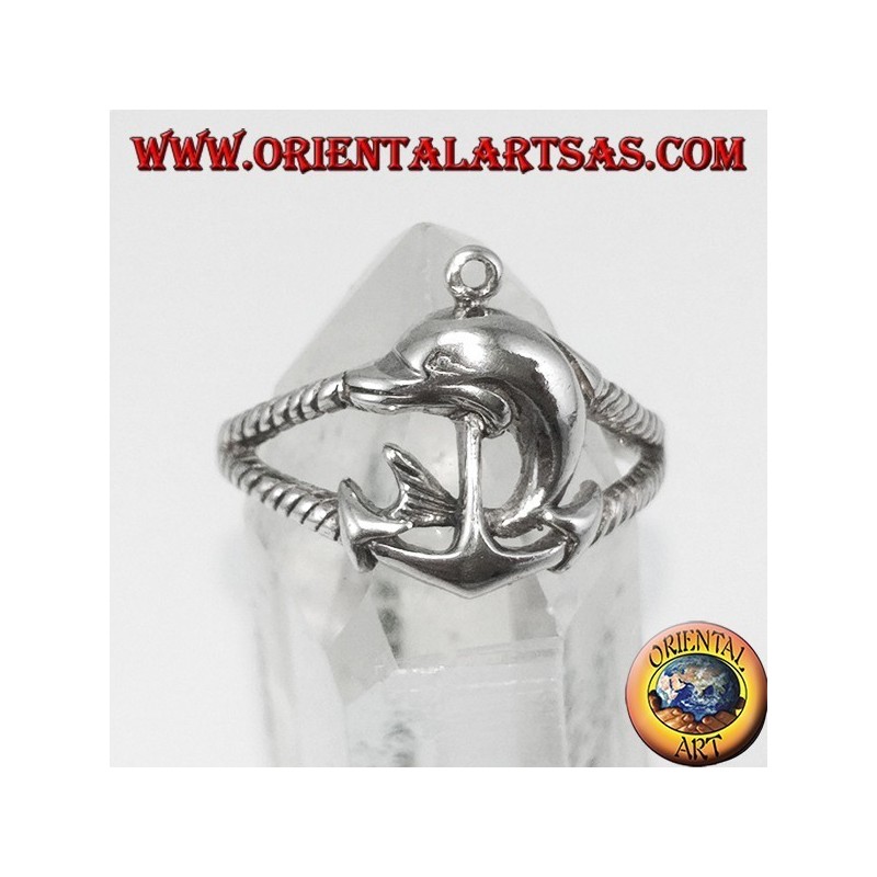 Anello in argento ancora marina con delfino