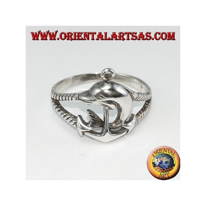 Anillo de plata todavía marino con delfín