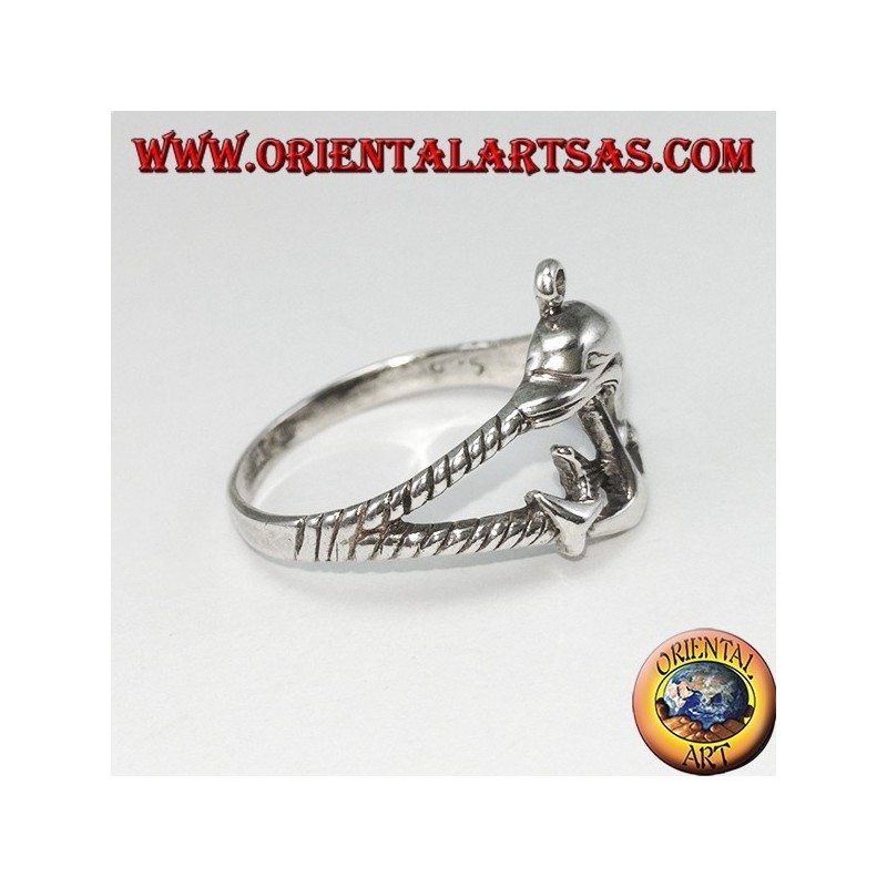 Bague en argent encore marine avec dauphin