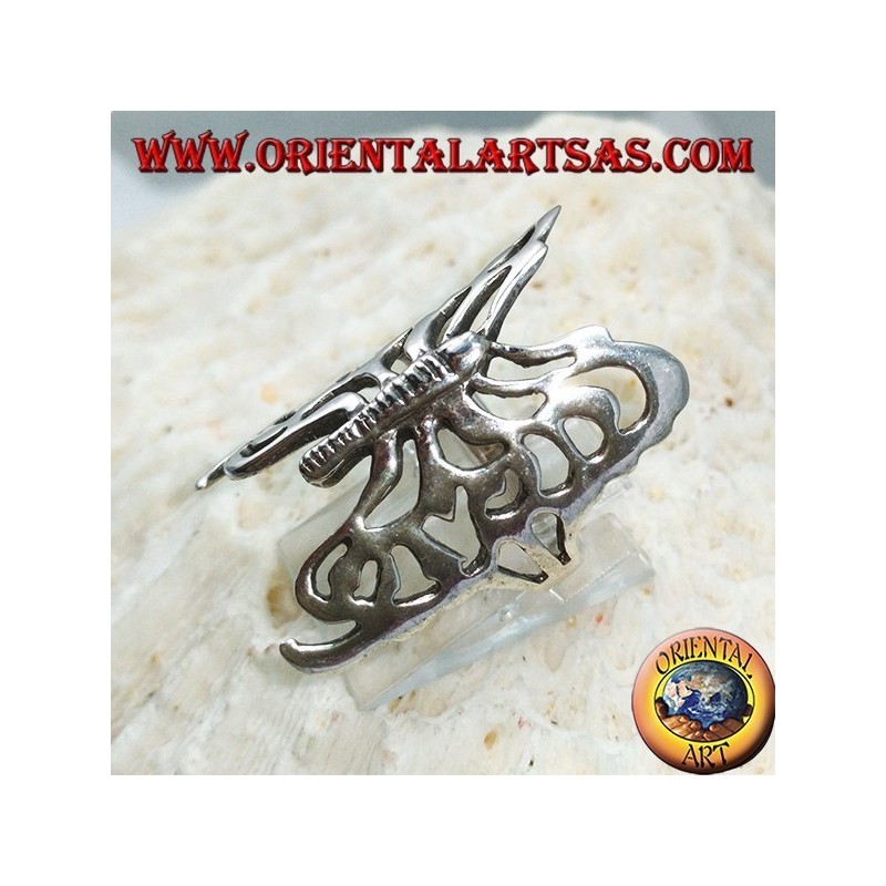 Large perforated butterfly silver ring