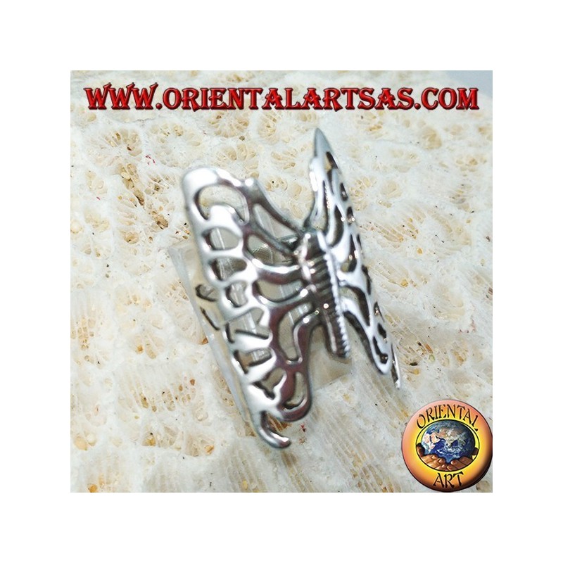 Large perforated butterfly silver ring