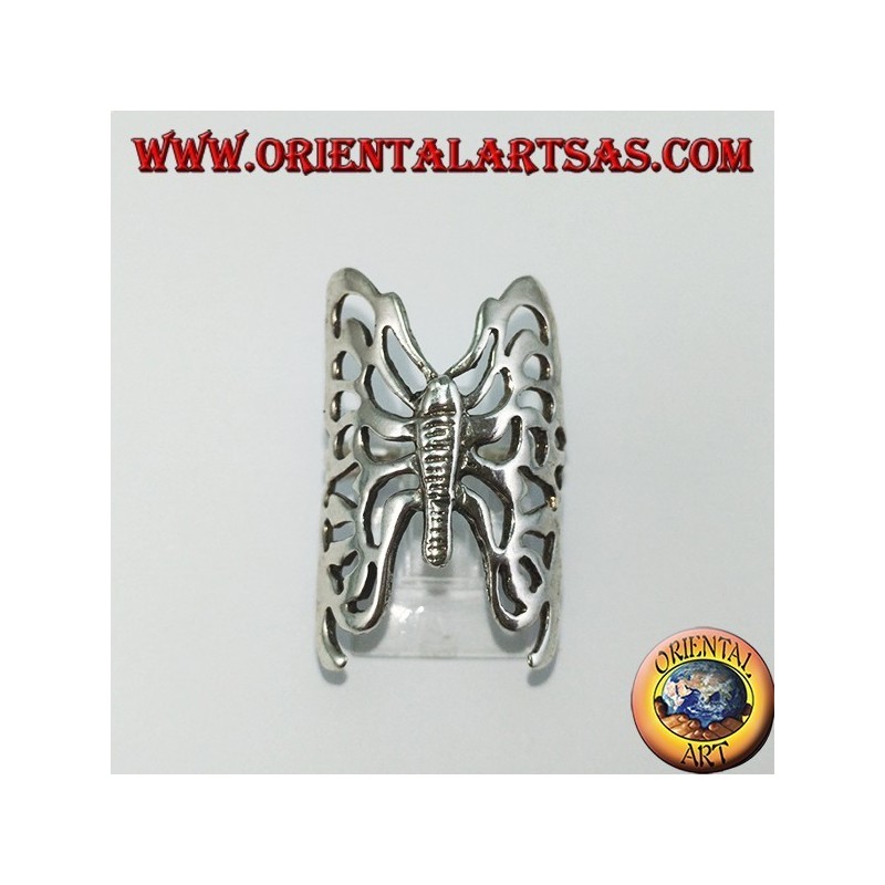 Grande bague papillon perforée en argent