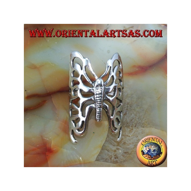Grande bague papillon perforée en argent
