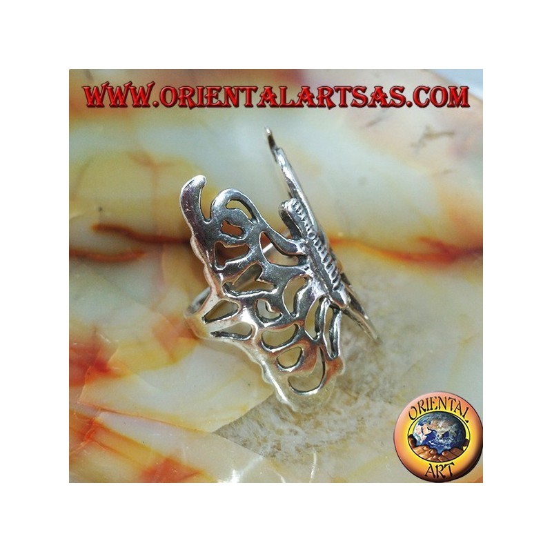 Large perforated butterfly silver ring