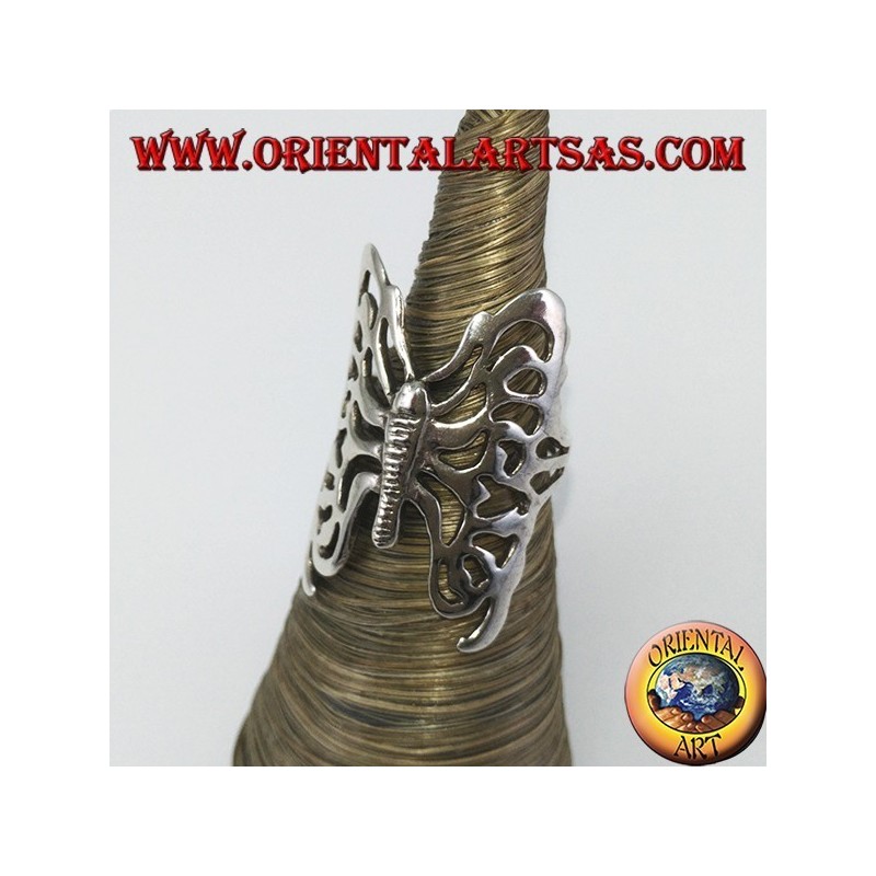 Large perforated butterfly silver ring