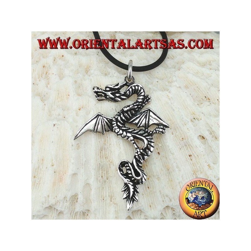 Pendentif en argent, dragon celtique avec des ailes ouvertes