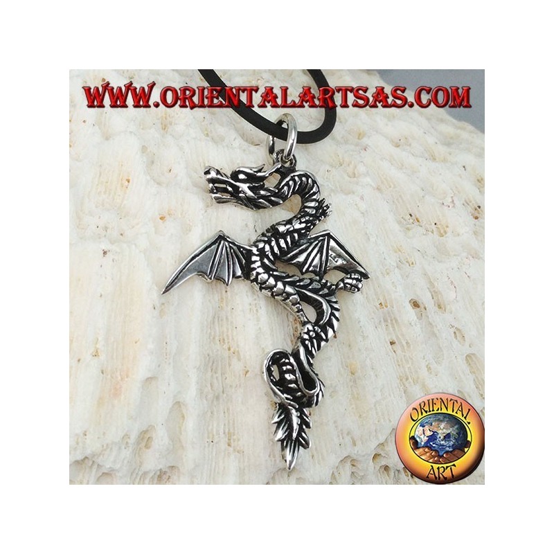 Silver pendant, Celtic dragon with open wings