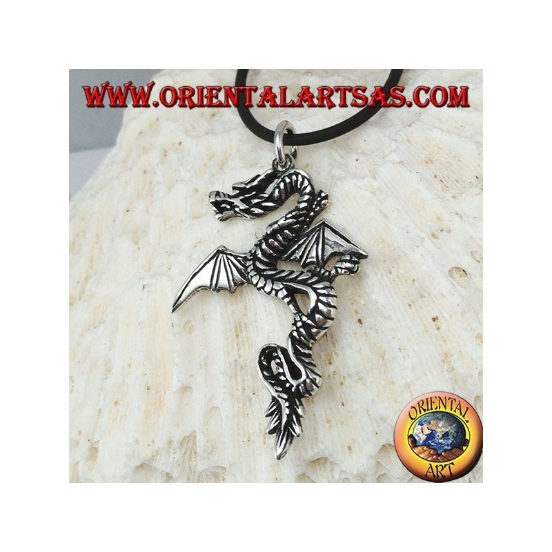 Silver pendant, Celtic dragon with open wings
