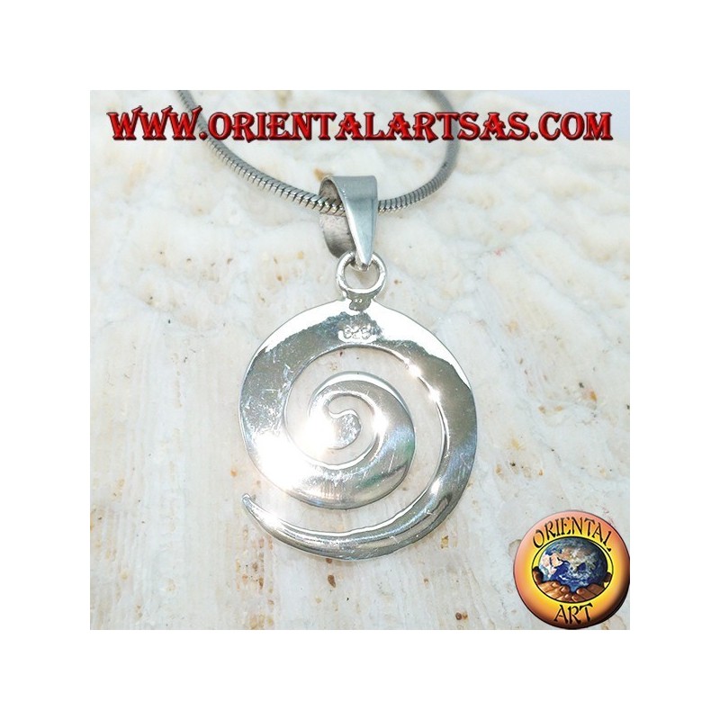 Silver pendant in a flat spiral shape