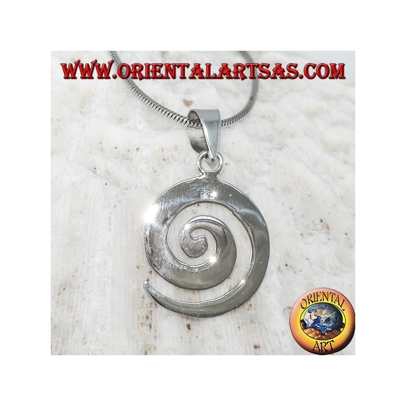 Silver pendant in a flat spiral shape