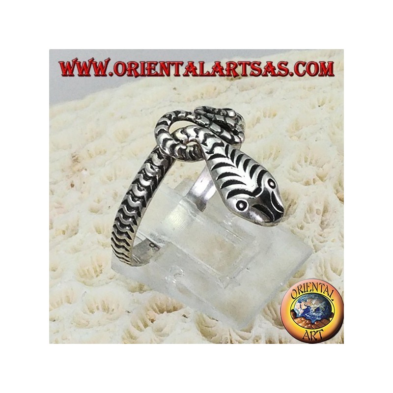 Bague en argent 925 sculptée à la main en forme de serpent
