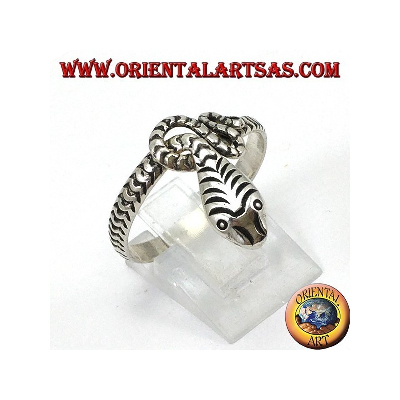 Anello in argento 925 a forma serpente intagliato a mano