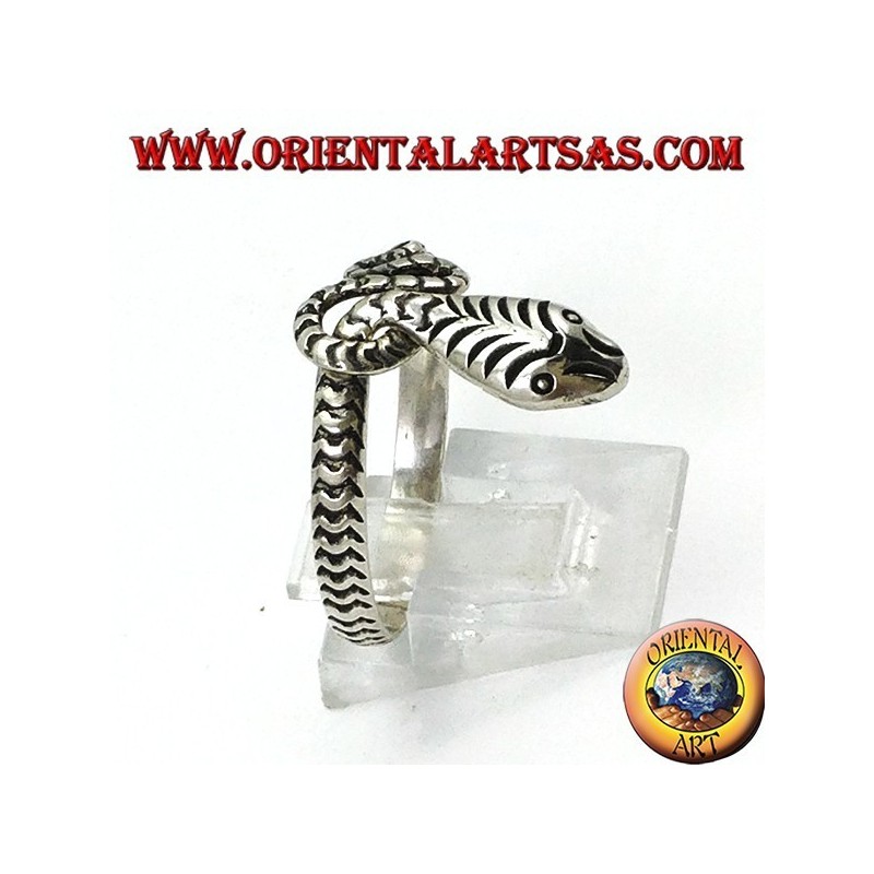 Anello in argento 925 a forma serpente intagliato a mano