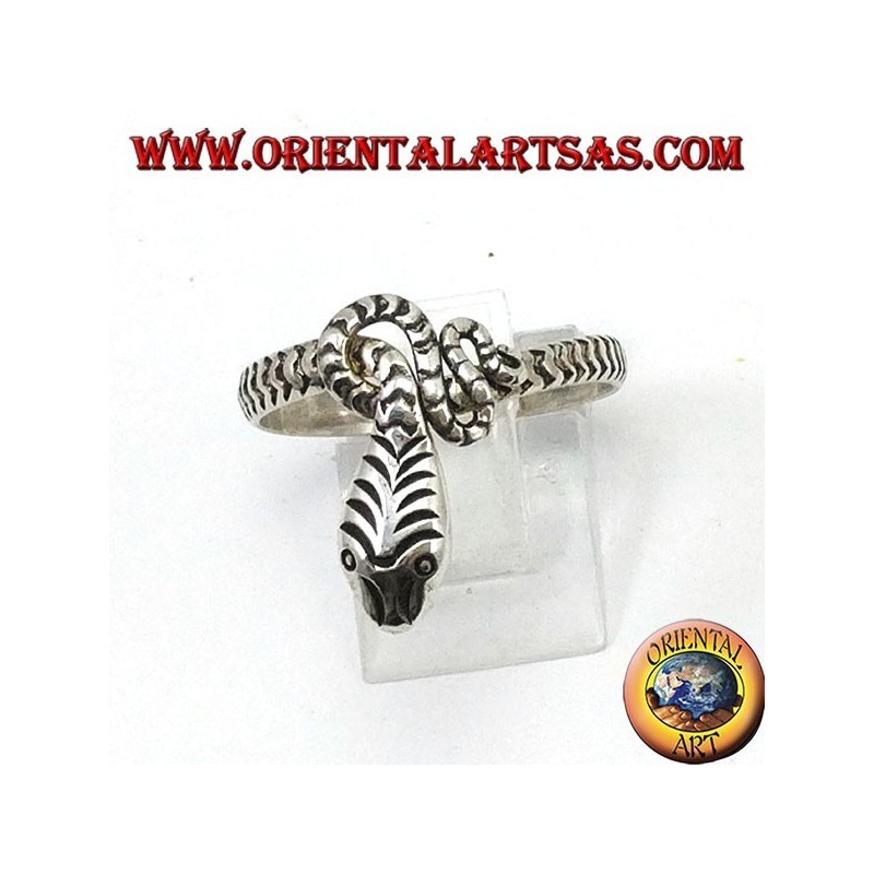 Hand-carved snake-shaped 925 silver ring