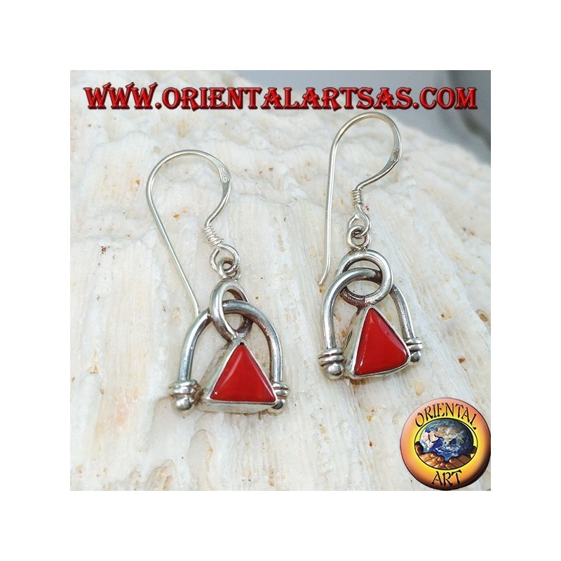 Silver earrings with natural triangular coral