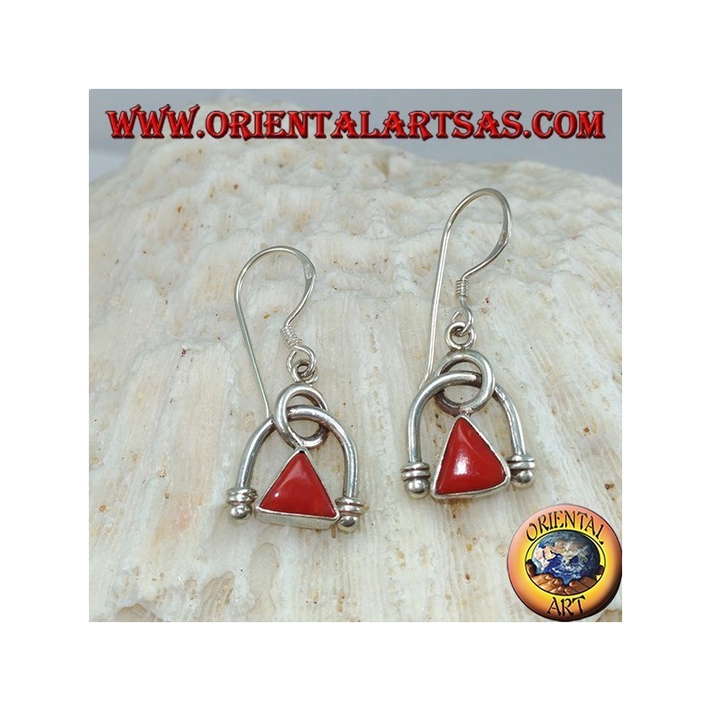 Silver earrings with natural triangular coral