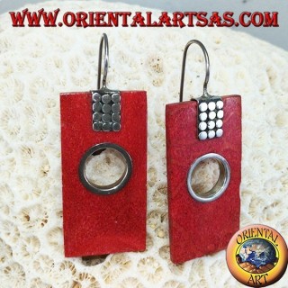 Boucles d'oreilles en argent avec madrepora rectangulaire et trou rond